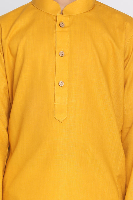 VASTRAMAY Mustard Cotton Baap Beta Kurta Dhoti Set